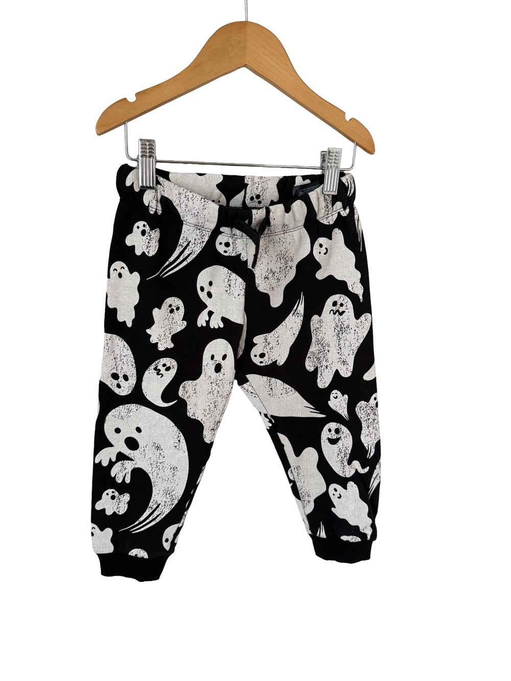 H&M Black Joggers with White Ghost Print Halloween 3T